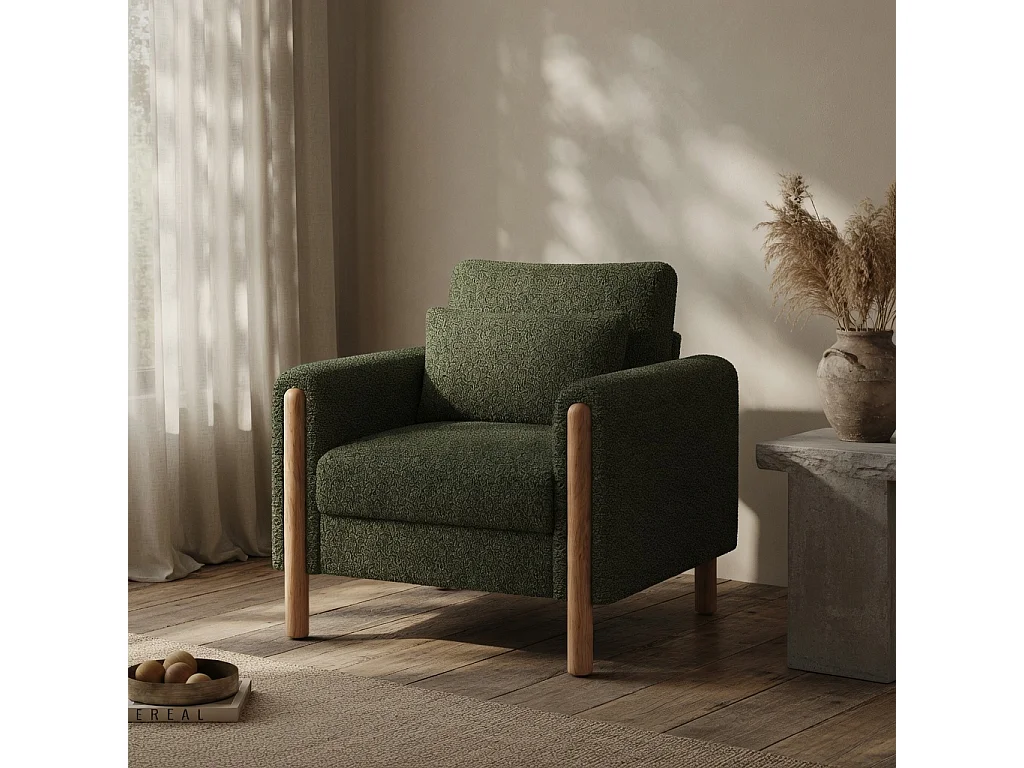 Fauteuil moderne, doté d'un coussin d'assise épais et d'un rembourrage moelleux, adapté au salon, au bureau ou à la chambre à coucher, vert