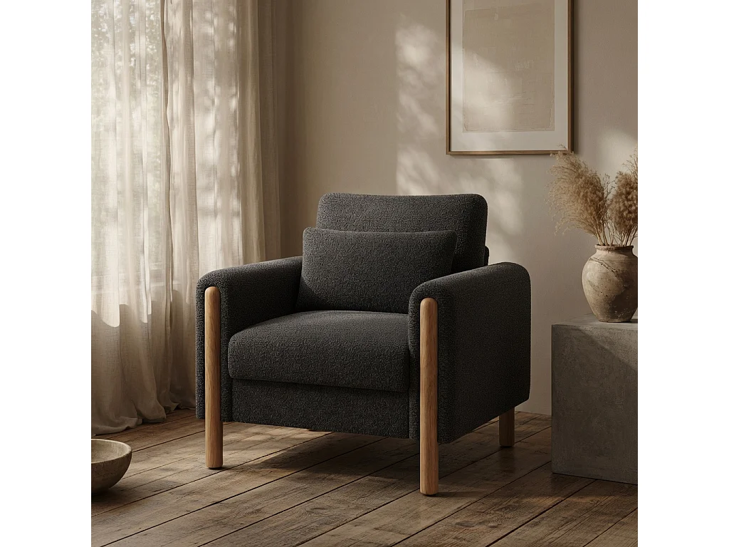 Fauteuil moderne, doté d'un coussin d'assise épais et d'un rembourrage moelleux, adapté au salon, au bureau ou à la chambre à coucher, gris foncé