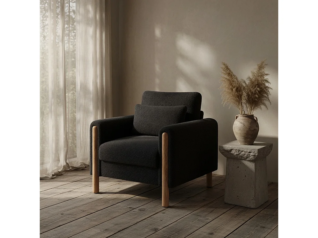 Fauteuil moderne, doté d'un coussin d'assise épais et d'un rembourrage moelleux, adapté au salon, au bureau ou à la chambre à coucher, gris foncé