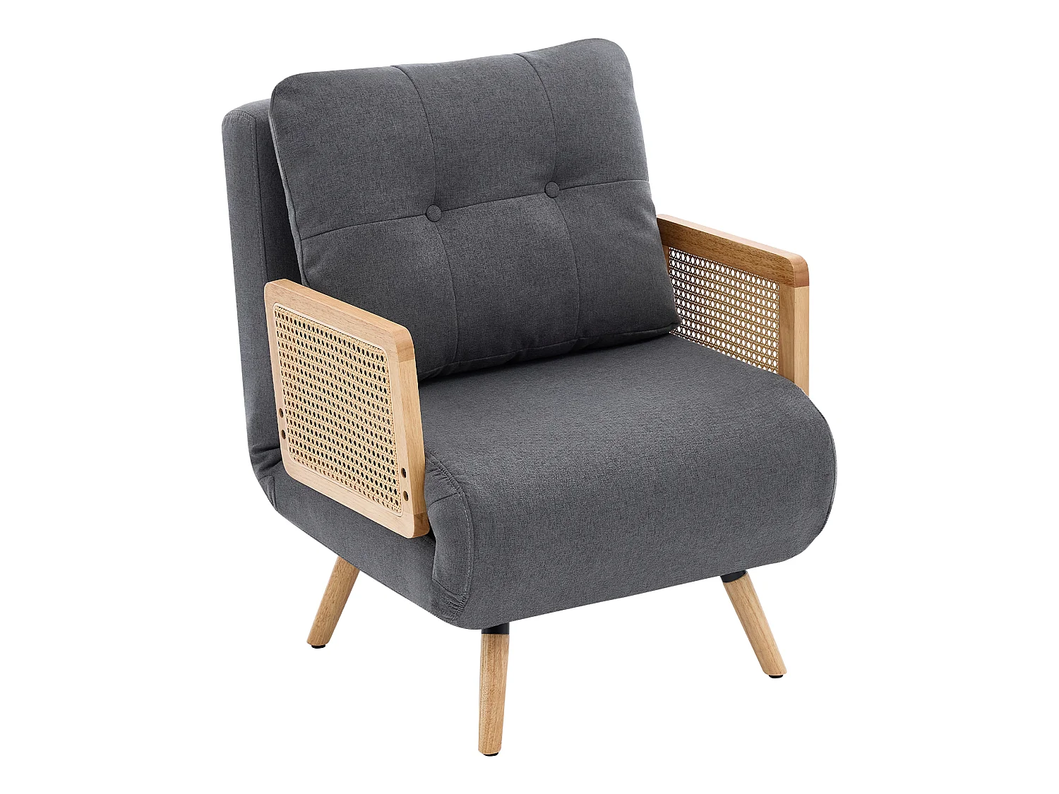 3-in-1 slaapfauteuil, zowel geschikt om in te slapen als opvouwbaar, met een in 5 standen verstelbare rugleuning en armleuningen van rotan, grijs