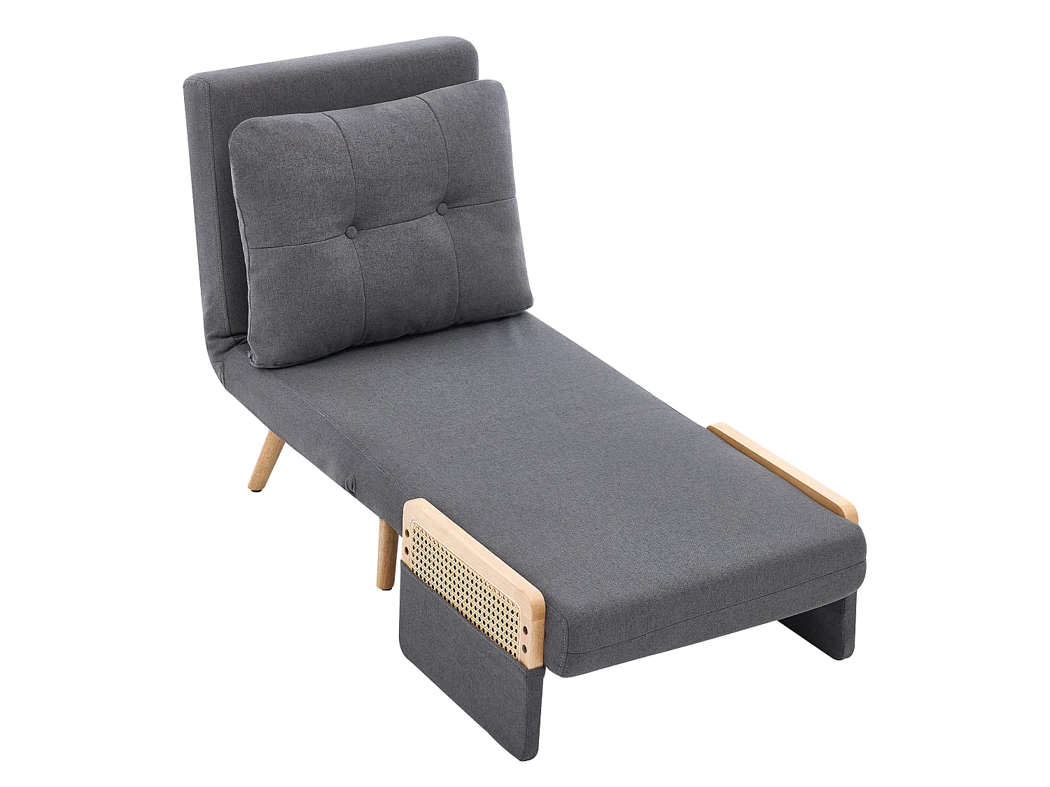 3-in-1 slaapfauteuil, zowel geschikt om in te slapen als opvouwbaar, met een in 5 standen verstelbare rugleuning en armleuningen van rotan, grijs
