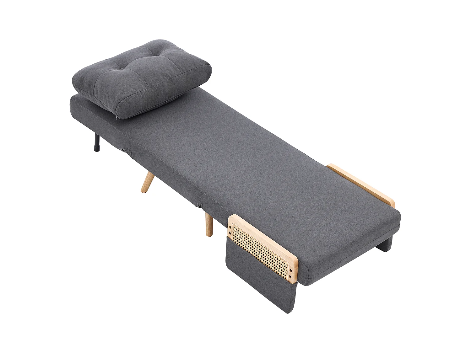3-in-1 slaapfauteuil, zowel geschikt om in te slapen als opvouwbaar, met een in 5 standen verstelbare rugleuning en armleuningen van rotan, grijs
