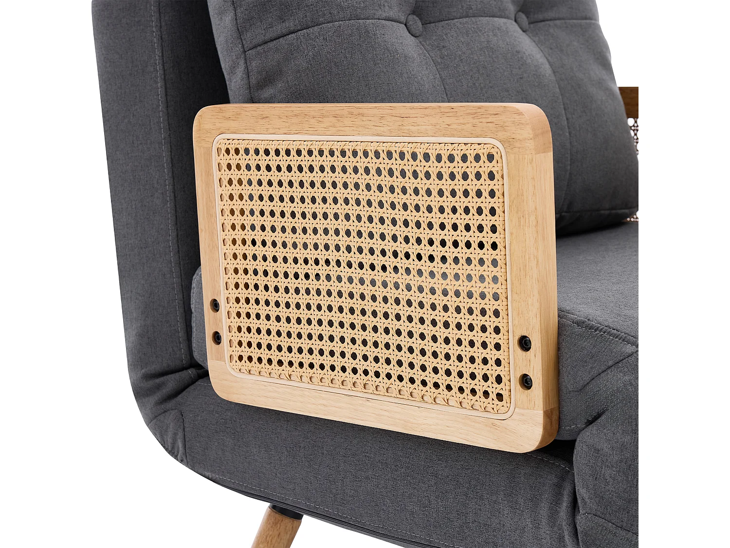 3-in-1 slaapfauteuil, zowel geschikt om in te slapen als opvouwbaar, met een in 5 standen verstelbare rugleuning en armleuningen van rotan, grijs