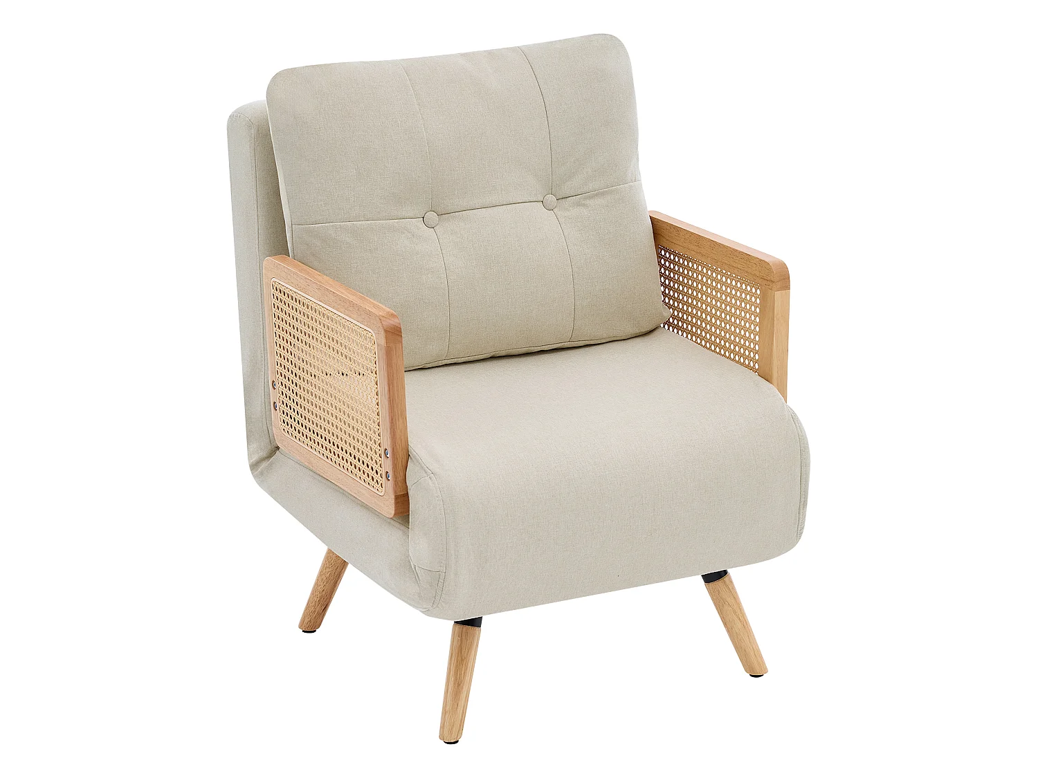3-in-1 slaapfauteuil, zowel geschikt om in te slapen als opvouwbaar, met een in 5 standen verstelbare rugleuning en armleuningen van rotan, beige