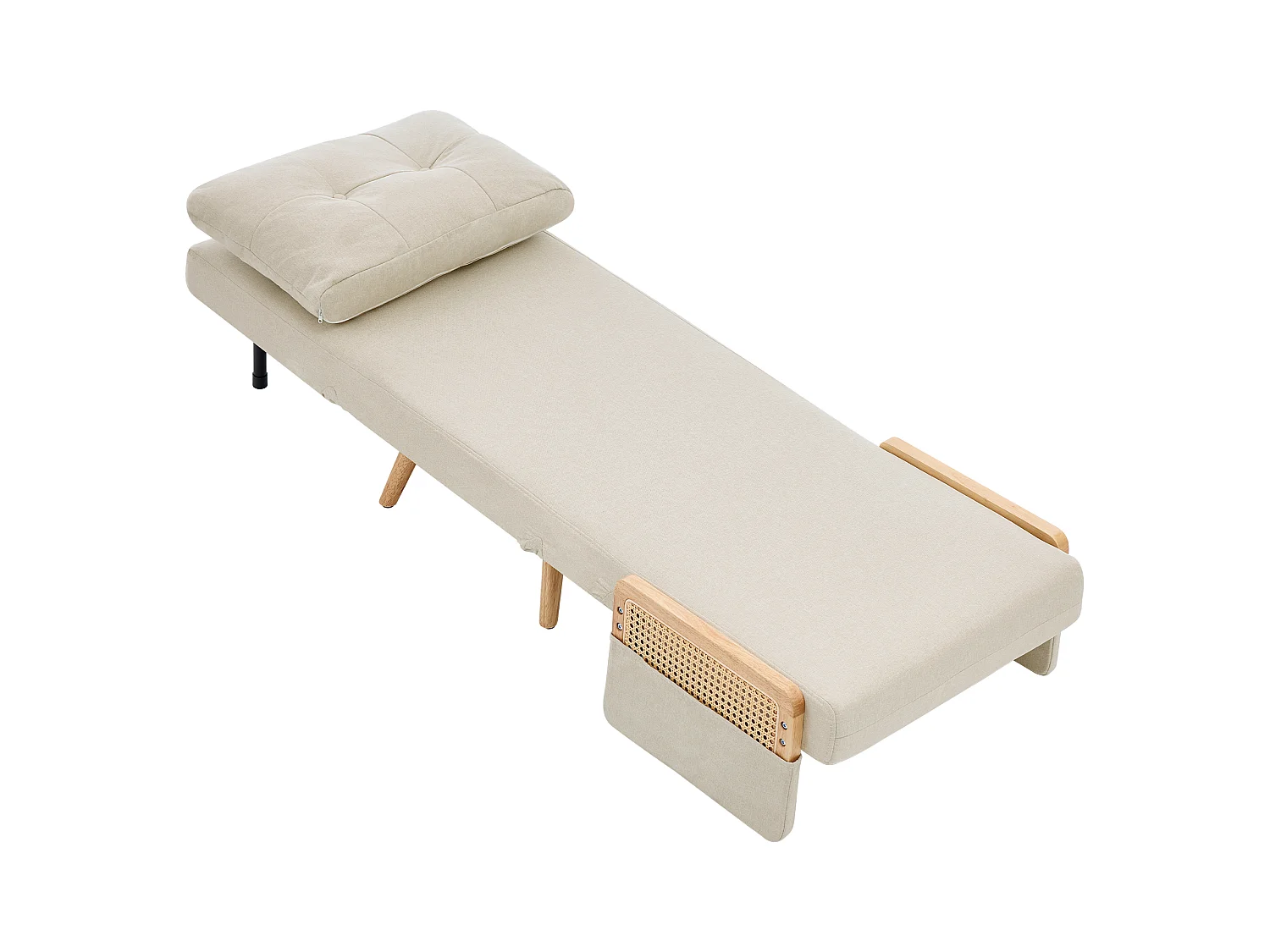 3-in-1 slaapfauteuil, zowel geschikt om in te slapen als opvouwbaar, met een in 5 standen verstelbare rugleuning en armleuningen van rotan, beige