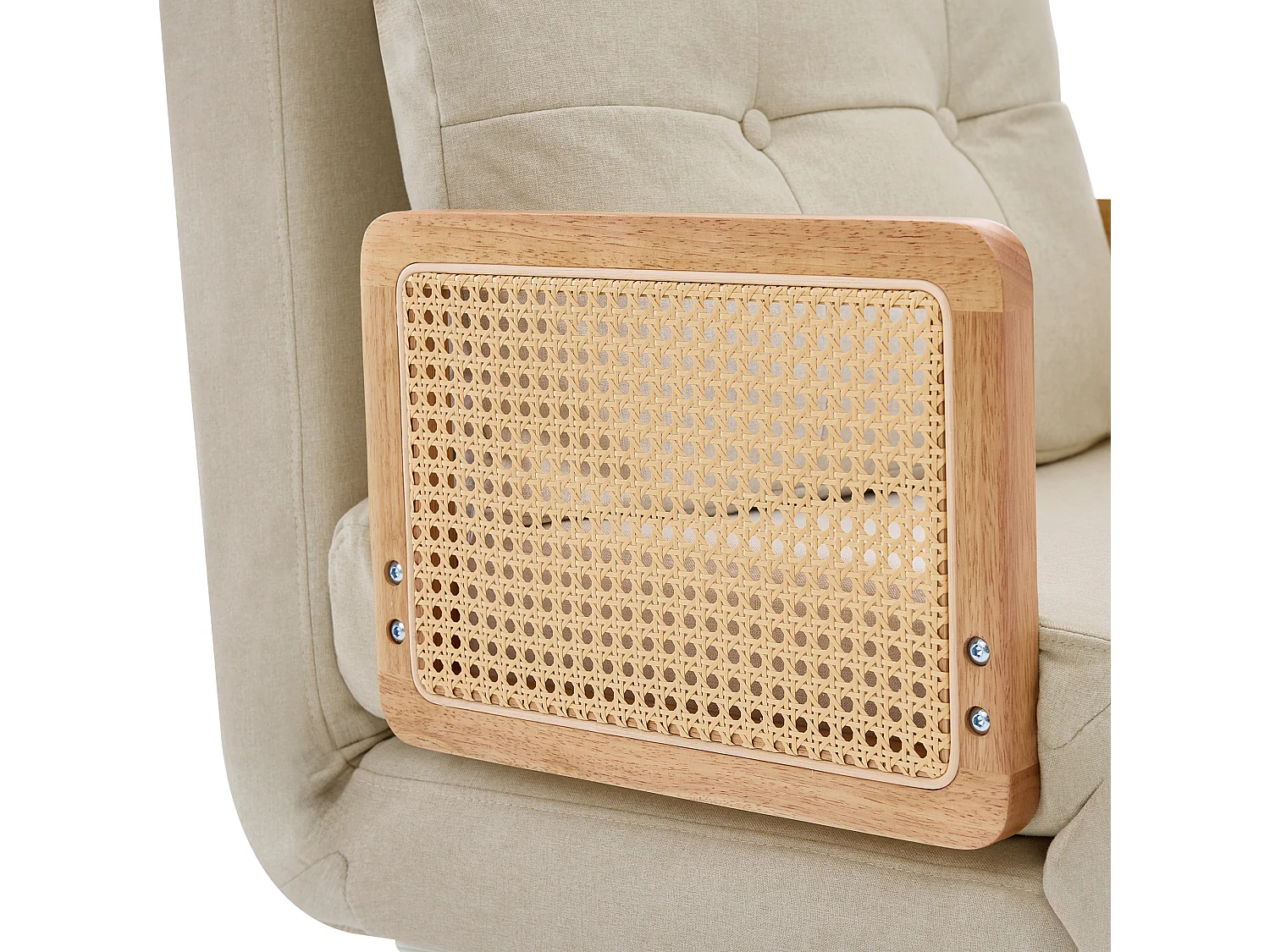 3-in-1 slaapfauteuil, zowel geschikt om in te slapen als opvouwbaar, met een in 5 standen verstelbare rugleuning en armleuningen van rotan, beige
