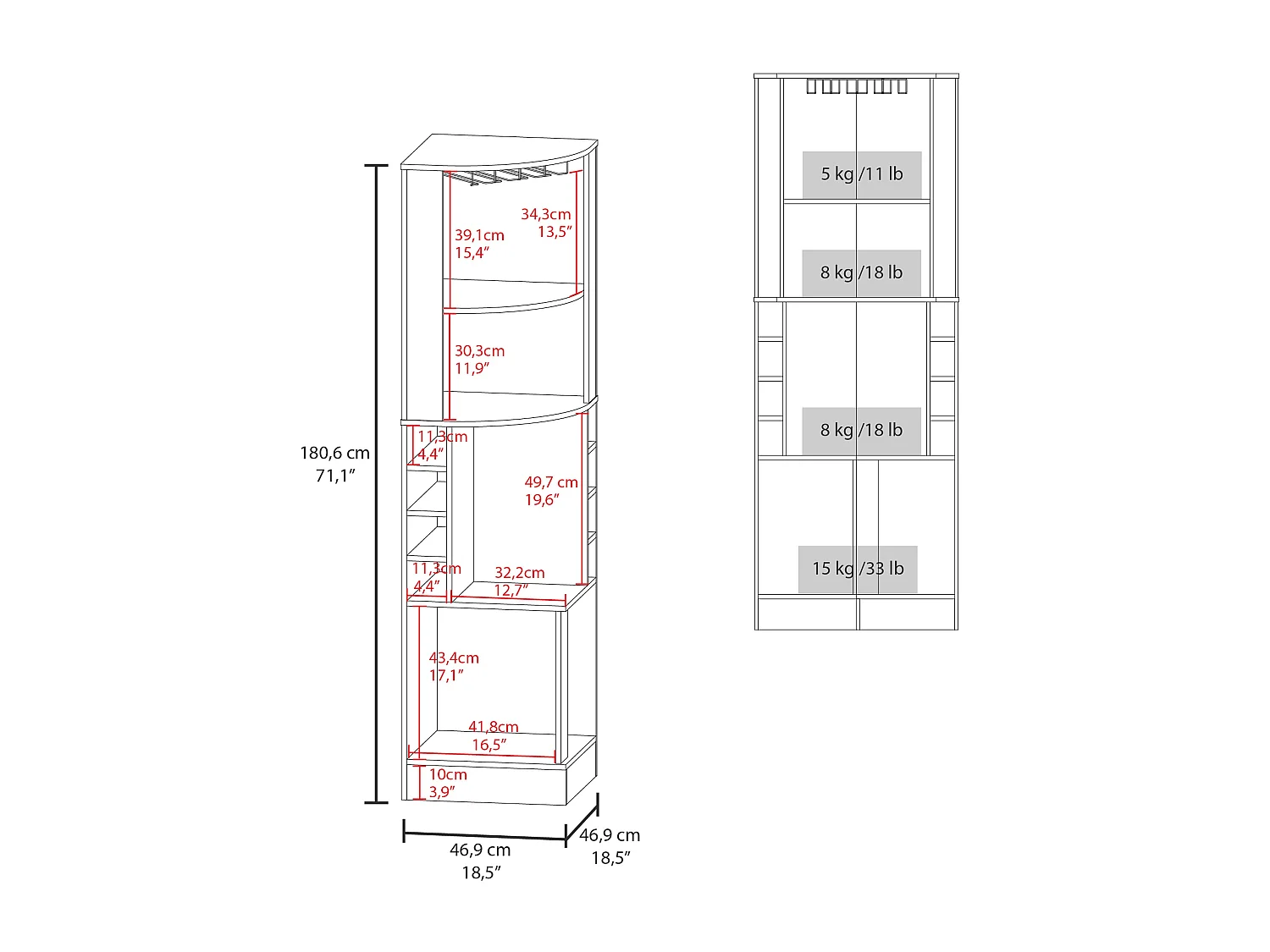Bar Esquinero con Almacenamiento TuHome Kava Beijing 180,34 x 46,99 x 46,99 cm