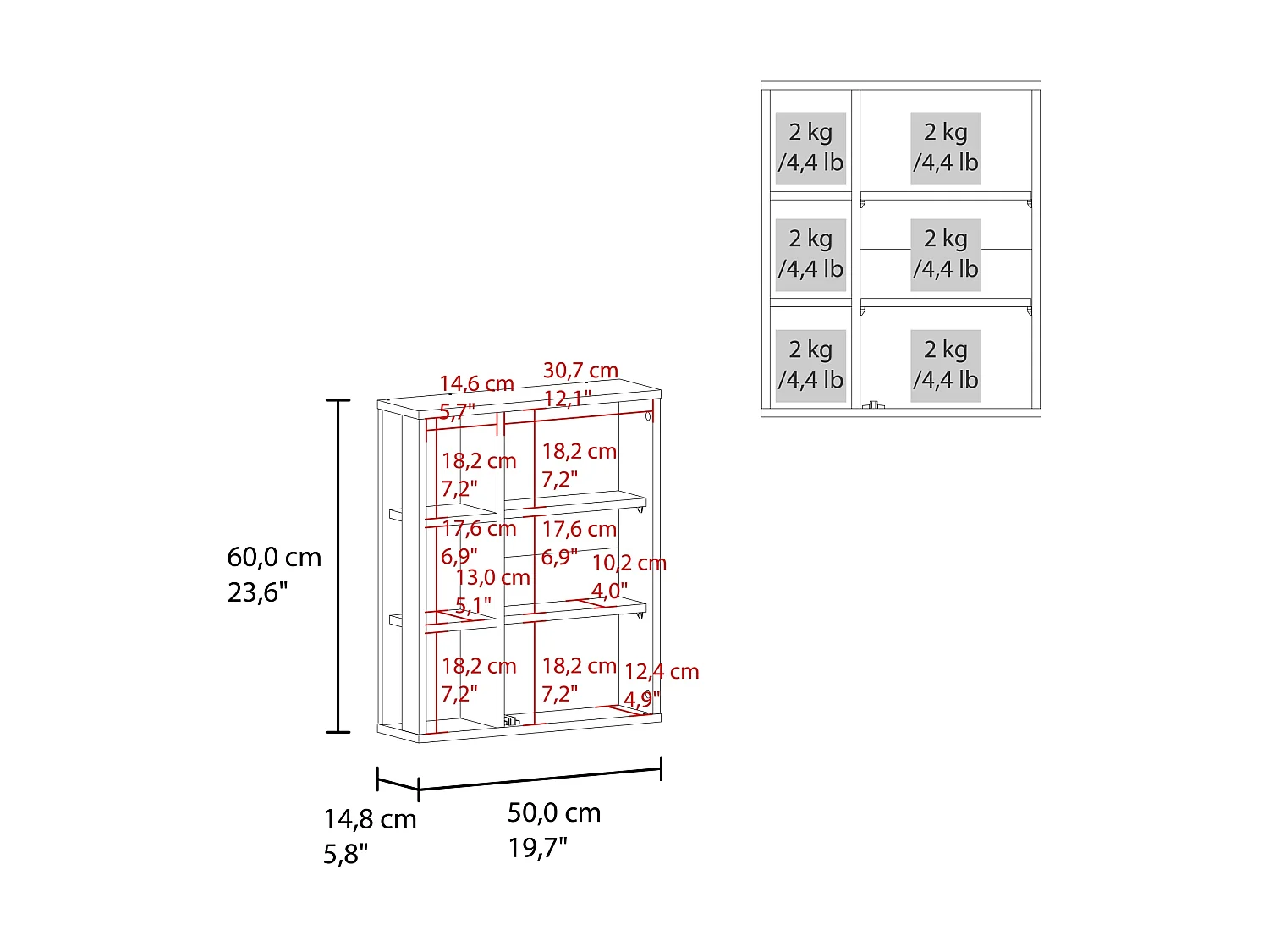 Botiquín de Baño con Repisa TuHome Berkel 60 x 50 x 14,8 cm