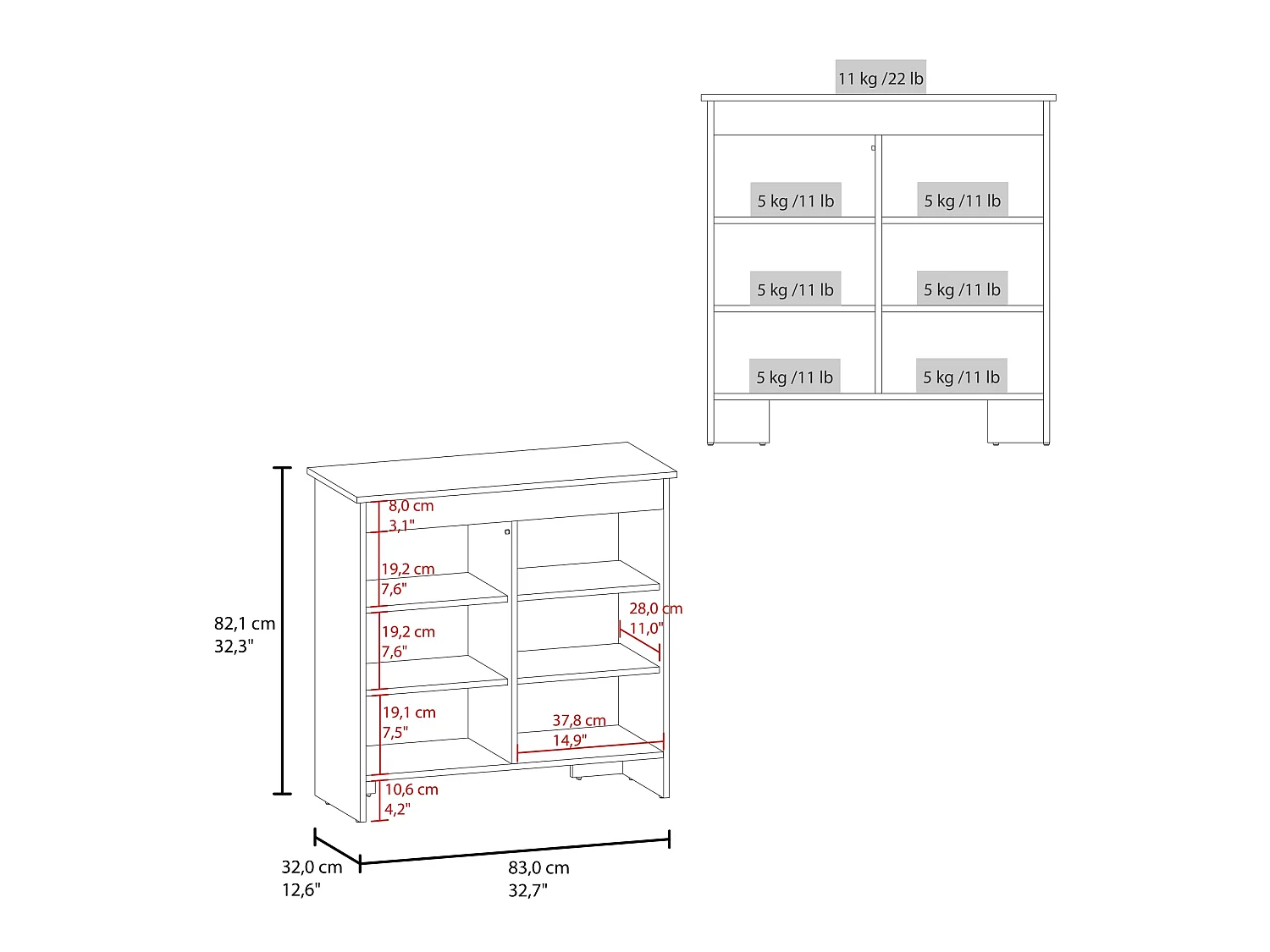 Aparador para Sala com Armazenamento TuHome Dago 32,1 x 83 x 32 cm