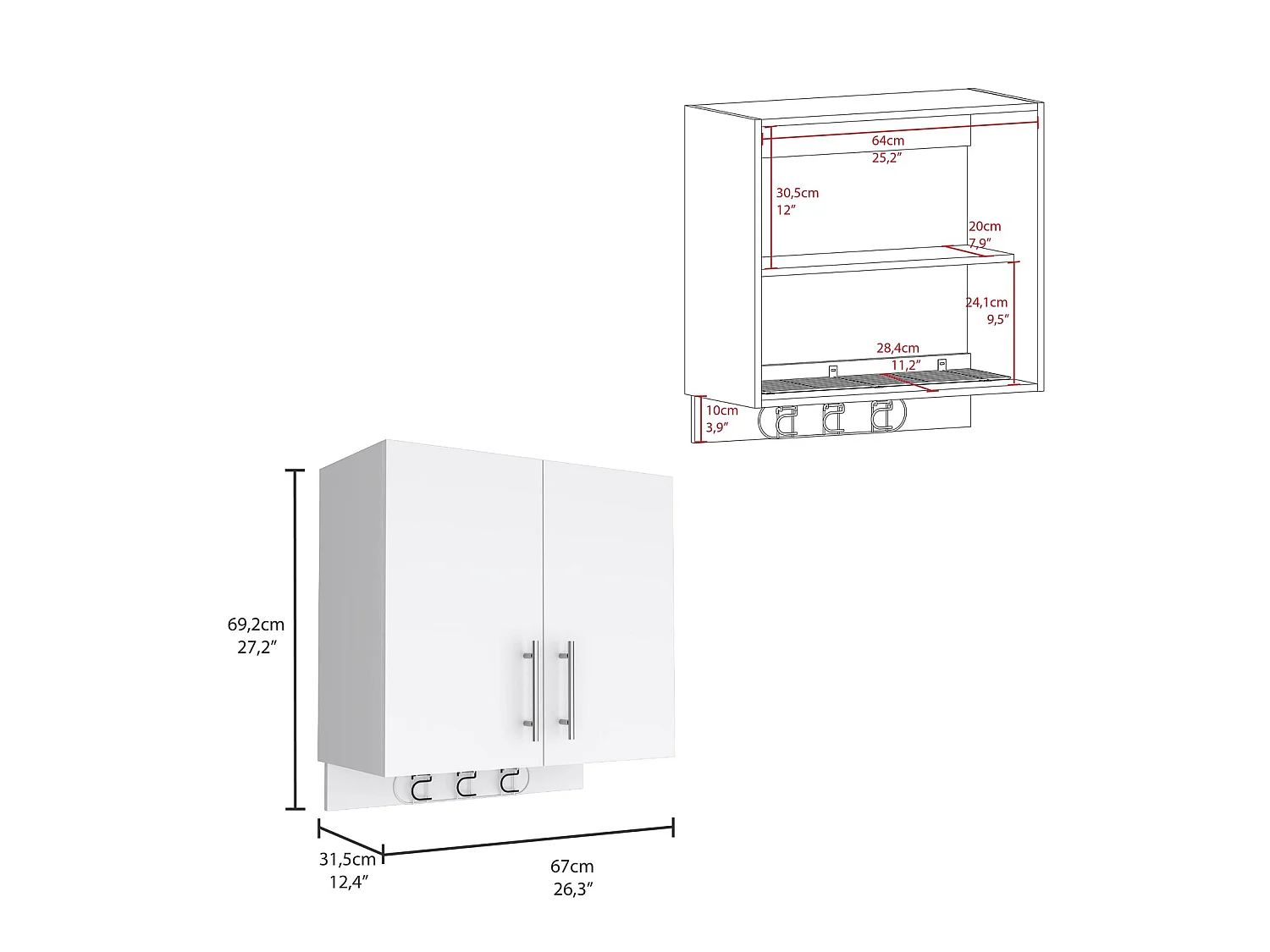 TUHOME CONCEPT Armadio multiuso Kymo da 67 cm, bianco