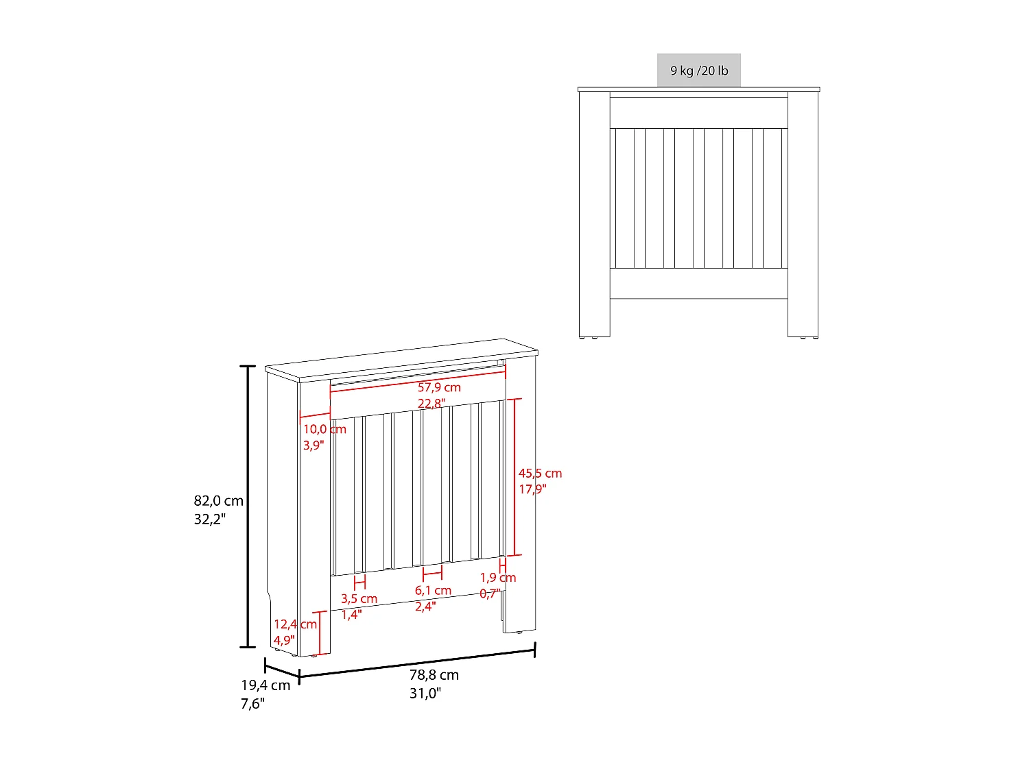 Cubreradiador con Almacenamiento TuHome Linn 81,28 x 78,74 x 19,3 cm