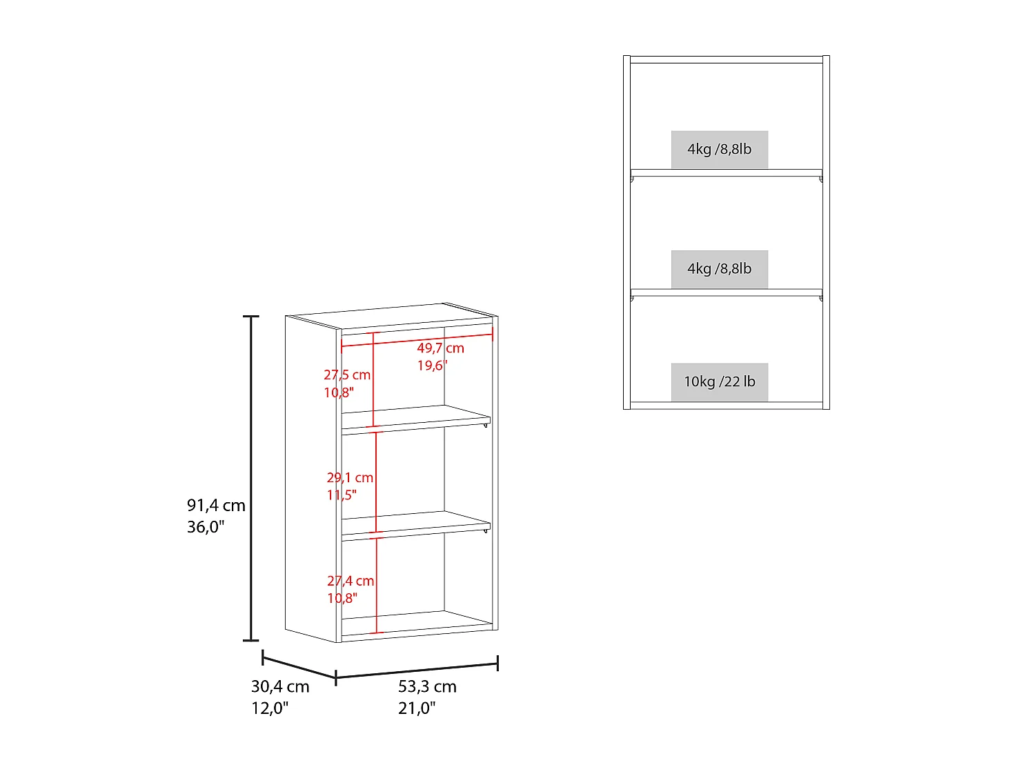 Gabinete de Pared Multiusos TuHome Wall W2136 91,44 x 53,34 x 30,48 cm