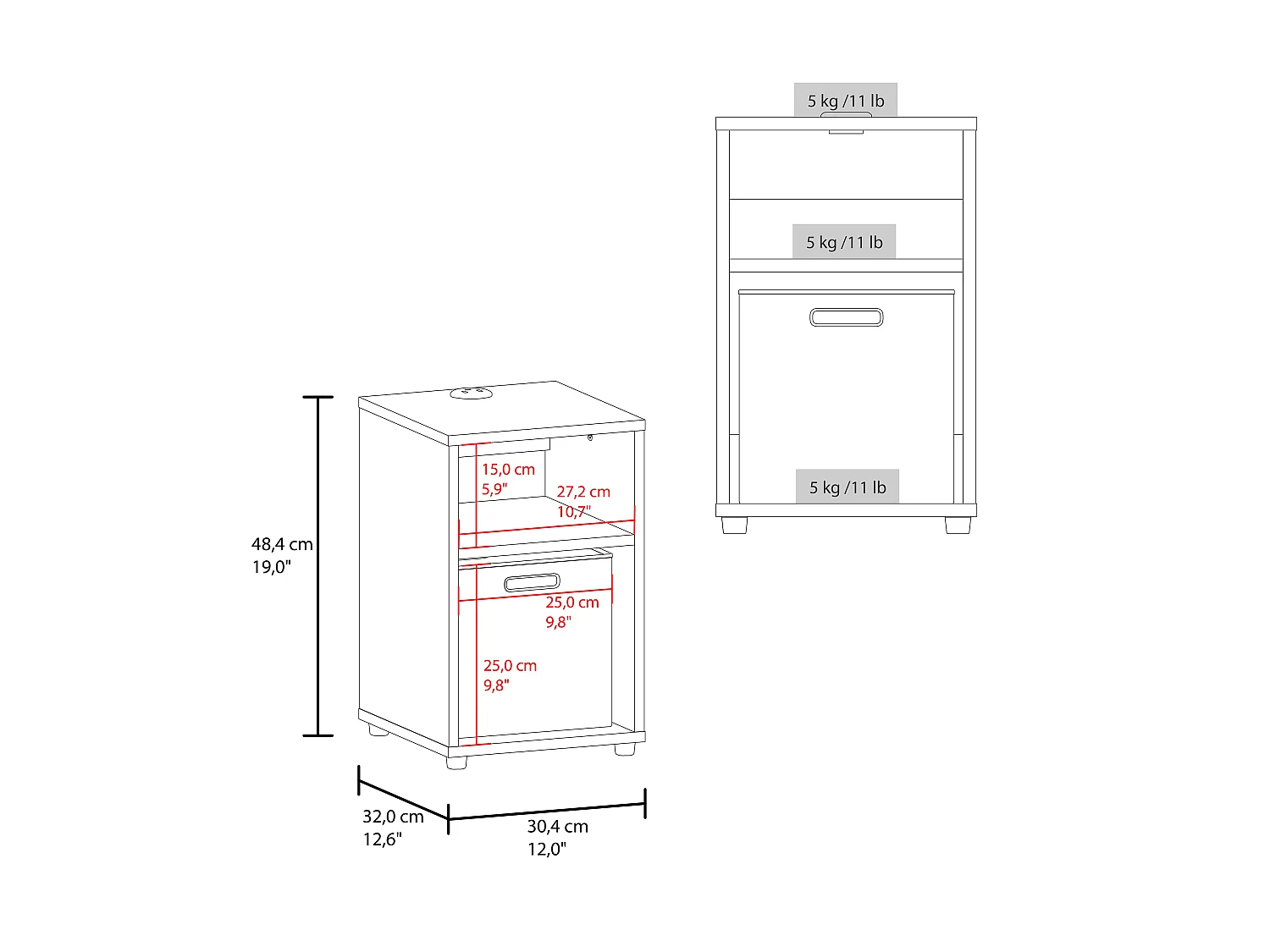 Mesa Auxiliar para Sala TuHome Mercer 48,4 x 30,4 x 32 cm