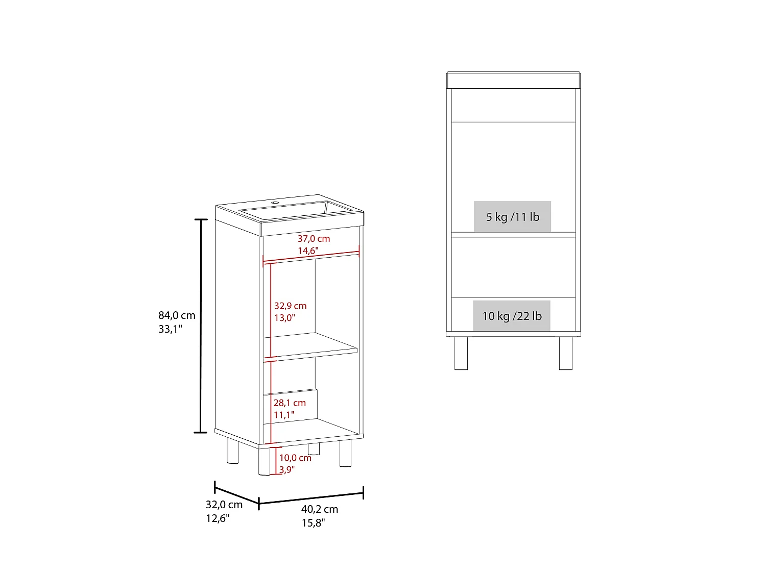 Gabinete para Banheiro com Armário TuHome Rivera 83,82 x 40,13 x 32 cm