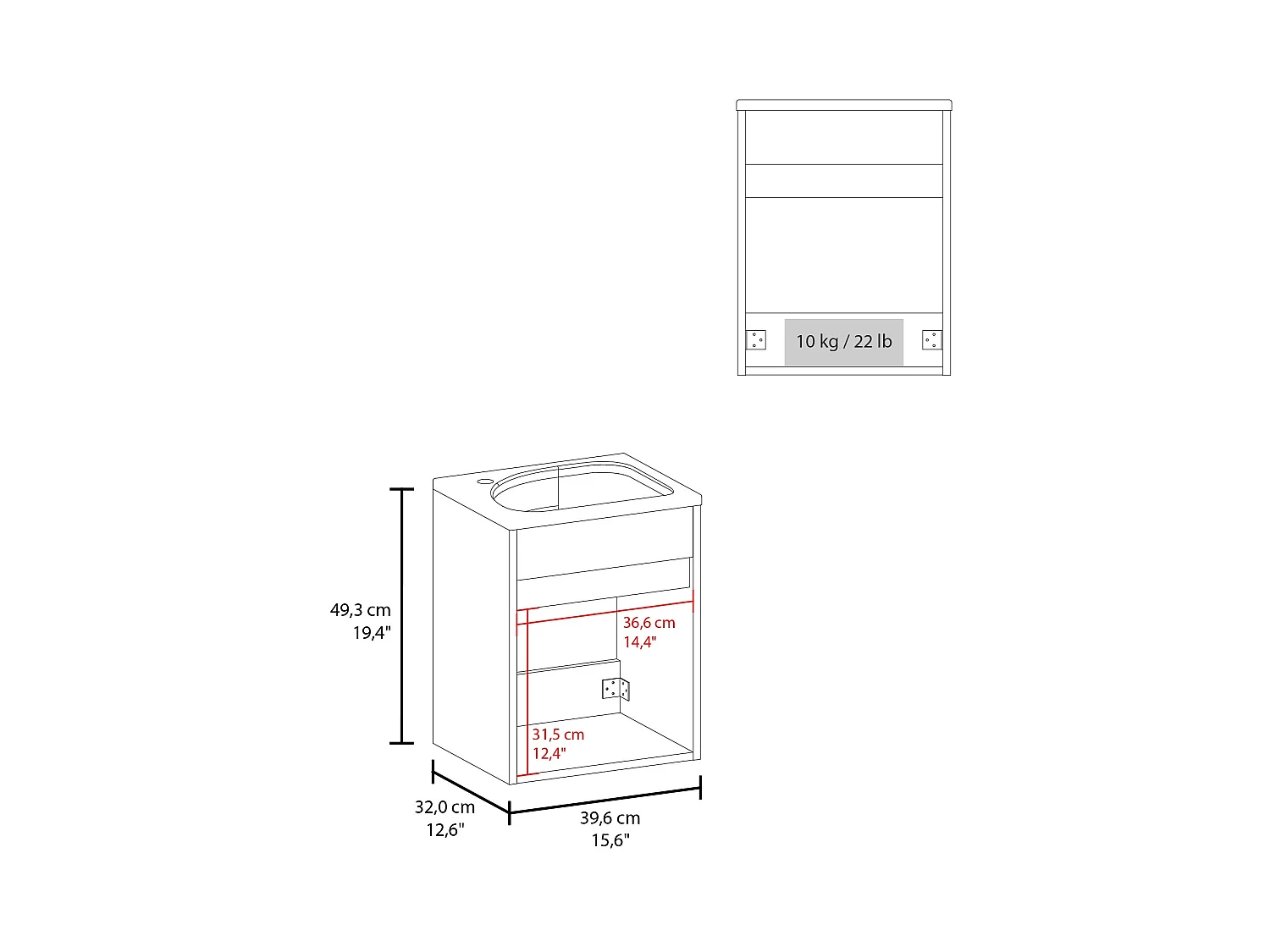 Gabinete Compacto para Banheiro TuHome Furman 48,26 x 39,62 x 32 cm
