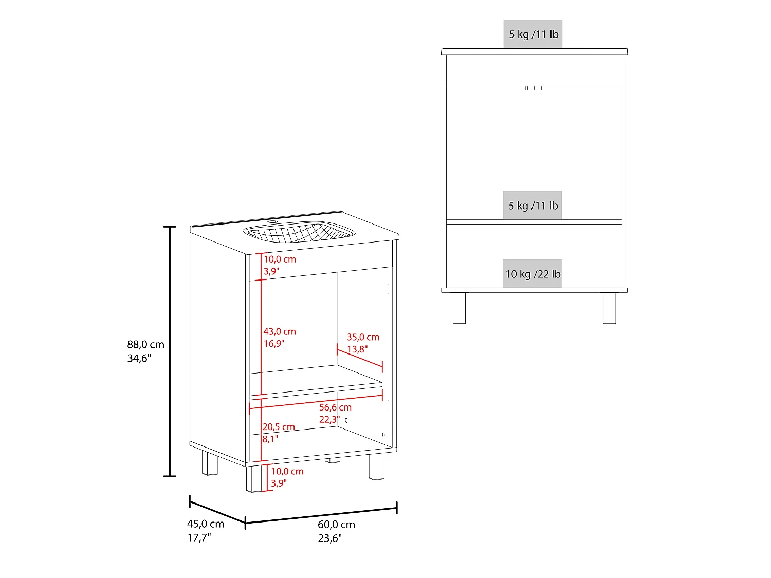 Gabinete para Banheiro com 2 Portas TuHome Haysi 88,9 x 59,94 x 44,96 cm