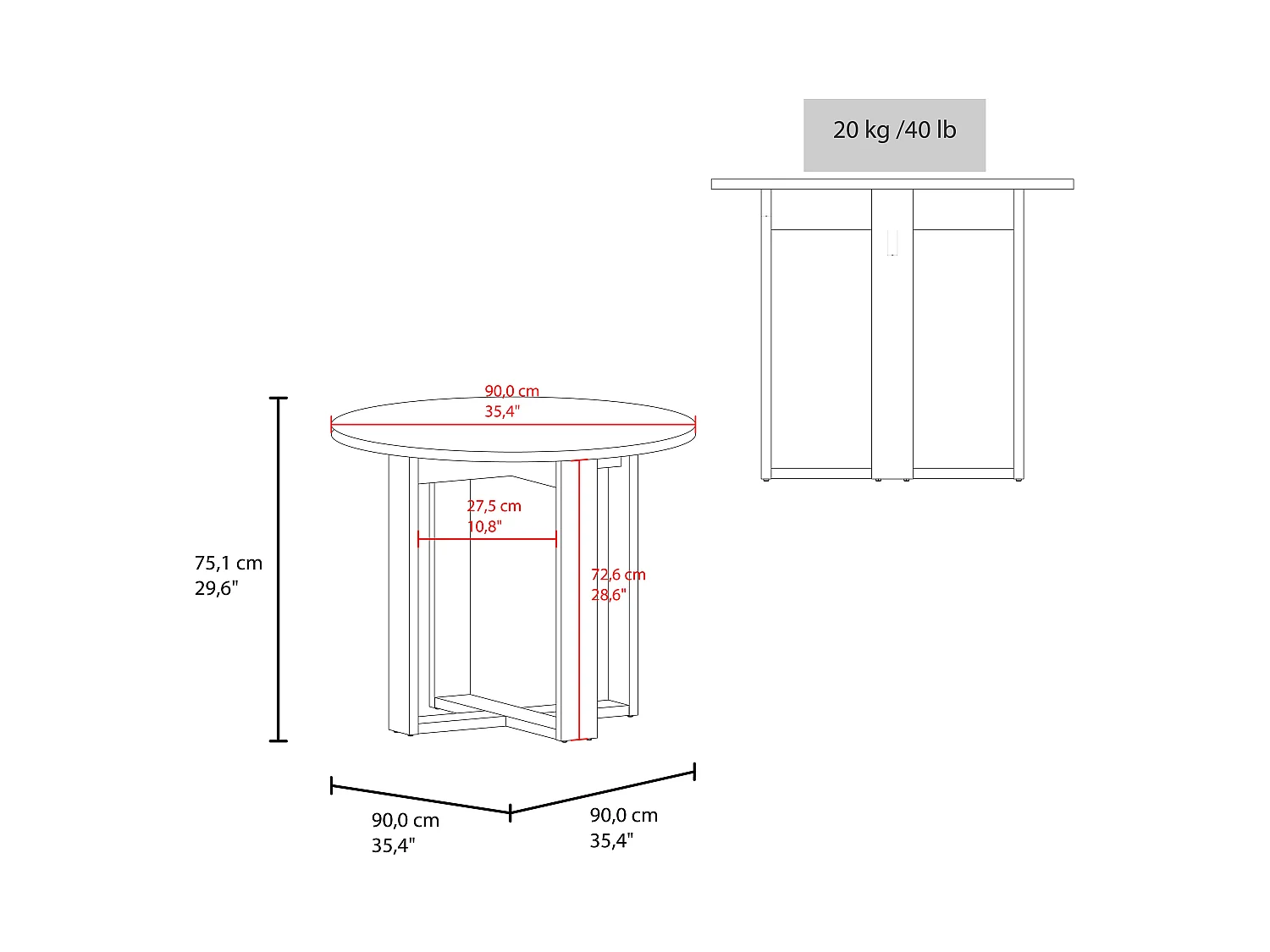 Mesa de Comedor Redonda TuHome Lily 75,1 x 90 x 90 cm
