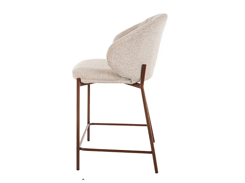 Chaise de bar en tissu beige avec pieds en métal style bois Elora