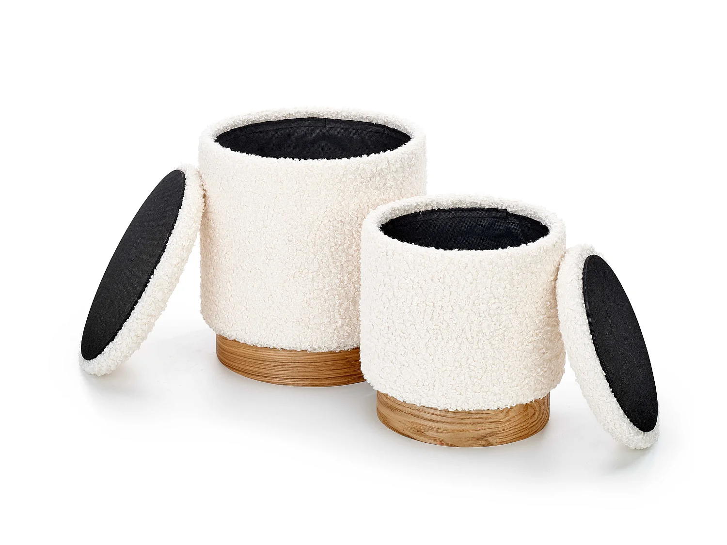 Ensemble de 2 poufs en tissu bouclé beige avec coffre de rangement OREL