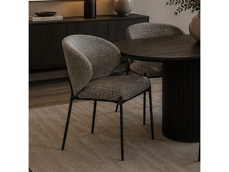 Chaise en tissu chiné gris, structure en métal noir Elora