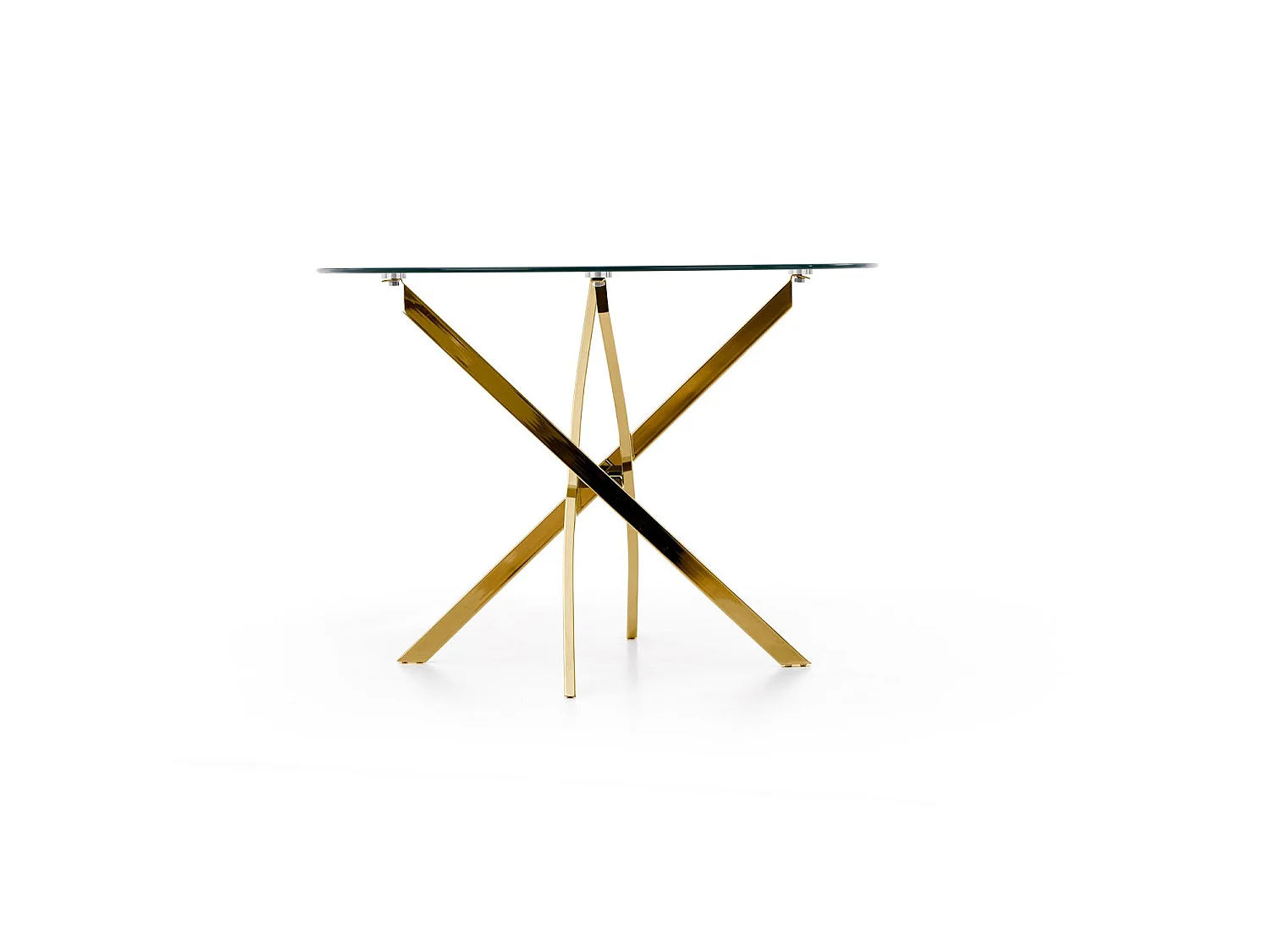 Table 100cm avec plateau en verre et pied doré Clara