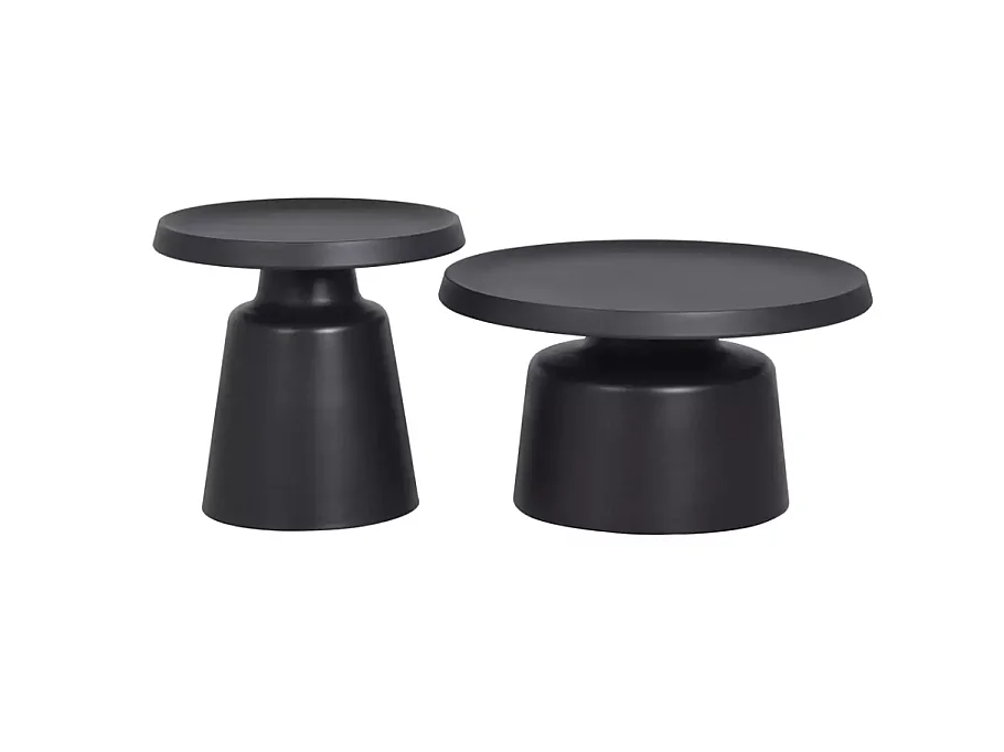 Ensemble de deux tables basses rondes en métal noir mat CARINA
