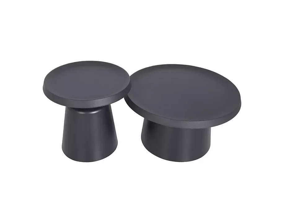 Ensemble de deux tables basses rondes en métal noir mat CARINA