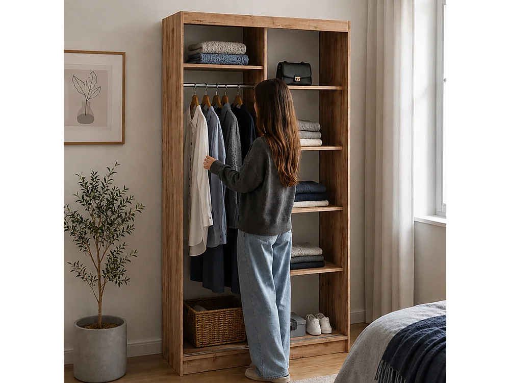 ARMOIRE DONATELLO 100 cm Artisan/Artisan - ARMOIRE Avec Miroir Et Portes Coulissantes