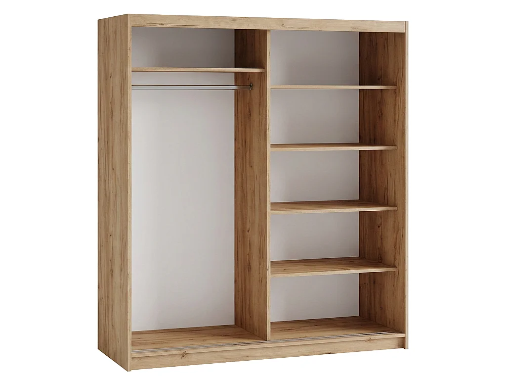 ARMOIRE DONATELLO 180 cm Artisan/Noir Avec Miroir, Portes Coulissantes Et 2 Modules 2 Tiroirs