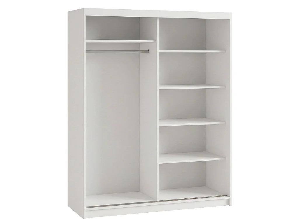 ARMOIRE DONATELLO 160 cm Blanc/Artisan Avec Miroir, Portes Coulissantes Et Module 2 Tiroirs