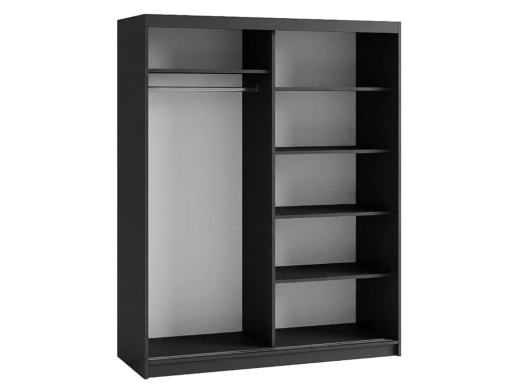 ARMOIRE DONATELLO 160 cm Noir/Artisan - ARMOIRE Avec Miroir Et Portes Coulissantes