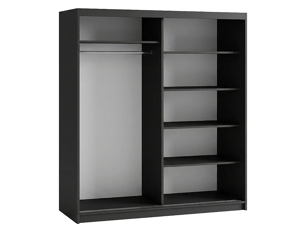 ARMOIRE DONATELLO 180 cm Noir/Artisan Avec Miroir, Portes Coulissantes Et 2 Modules 2 Tiroirs