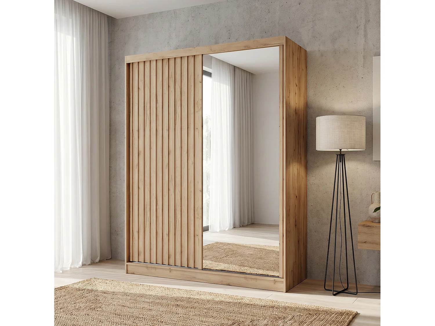 ARMOIRE DONATELLO 160 cm Artisan/Artisan - ARMOIRE Avec Miroir Et Portes Coulissantes