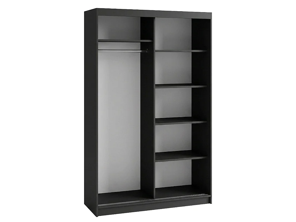 ARMOIRE DONATELLO 120 cm Noir/Artisan Avec Miroir, Portes Coulissantes Et Module 2 Tiroirs