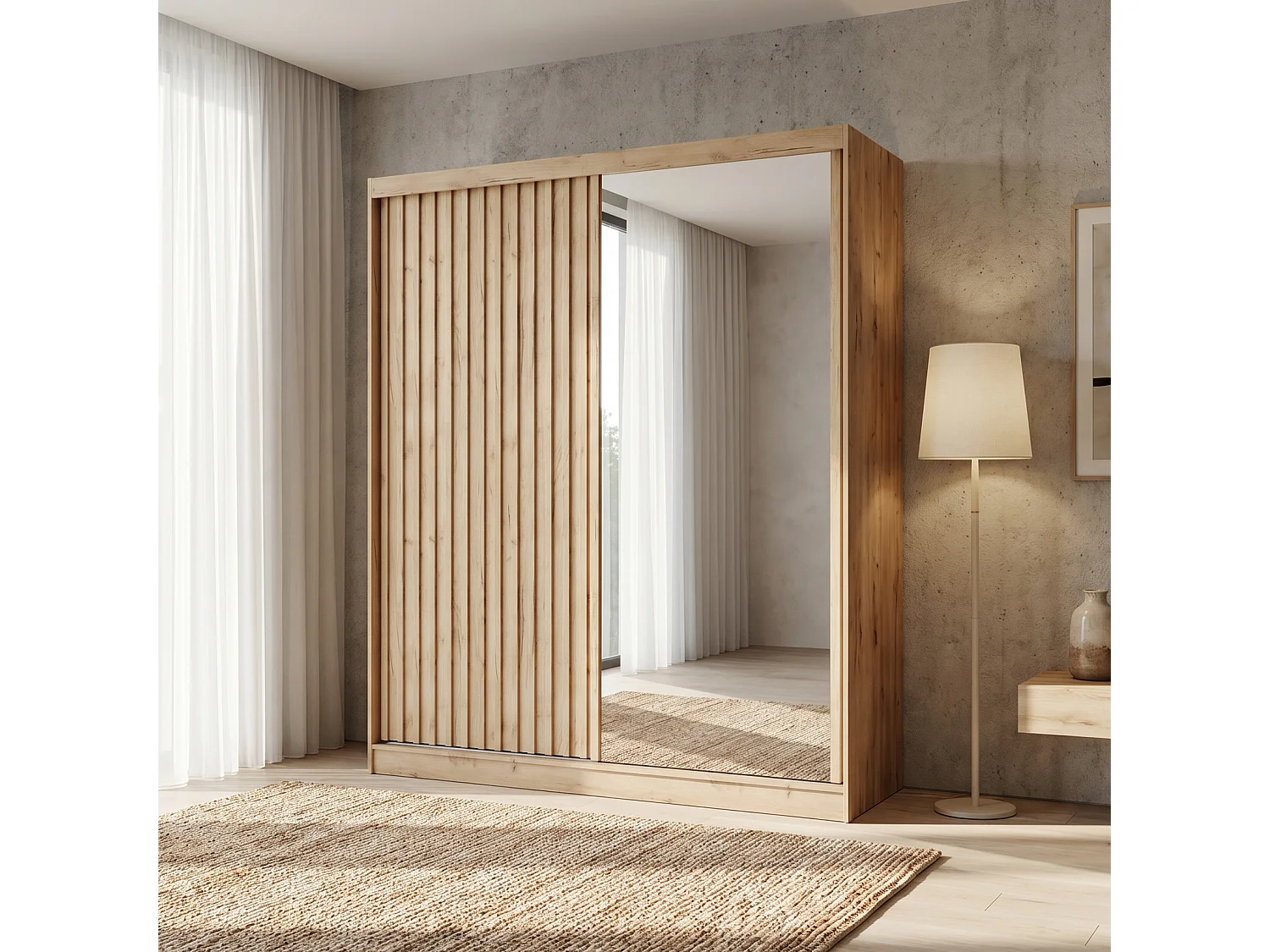 KLEDINGKAST  DONATELLO 180 cm Artisan/Artisan met spiegel, schuifdeuren en 2 ladenmodules 2 laden