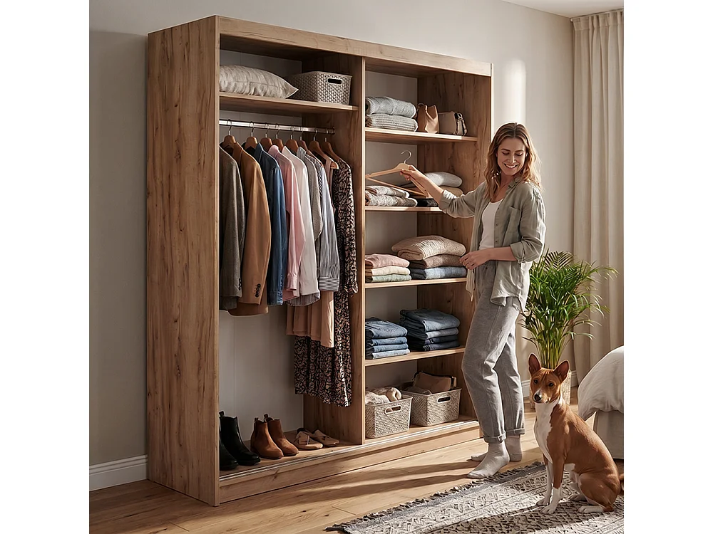 KLEDINGKAST  DONATELLO 180 cm Artisan/Artisan met spiegel, schuifdeuren en 2 ladenmodules 2 laden