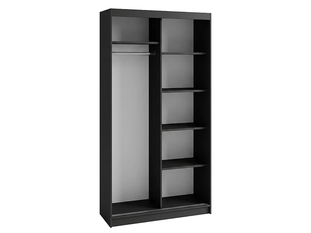 ARMOIRE DONATELLO 100 cm Noir/Artisan Avec Miroir, Portes Coulissantes Et Module 2 Tiroirs