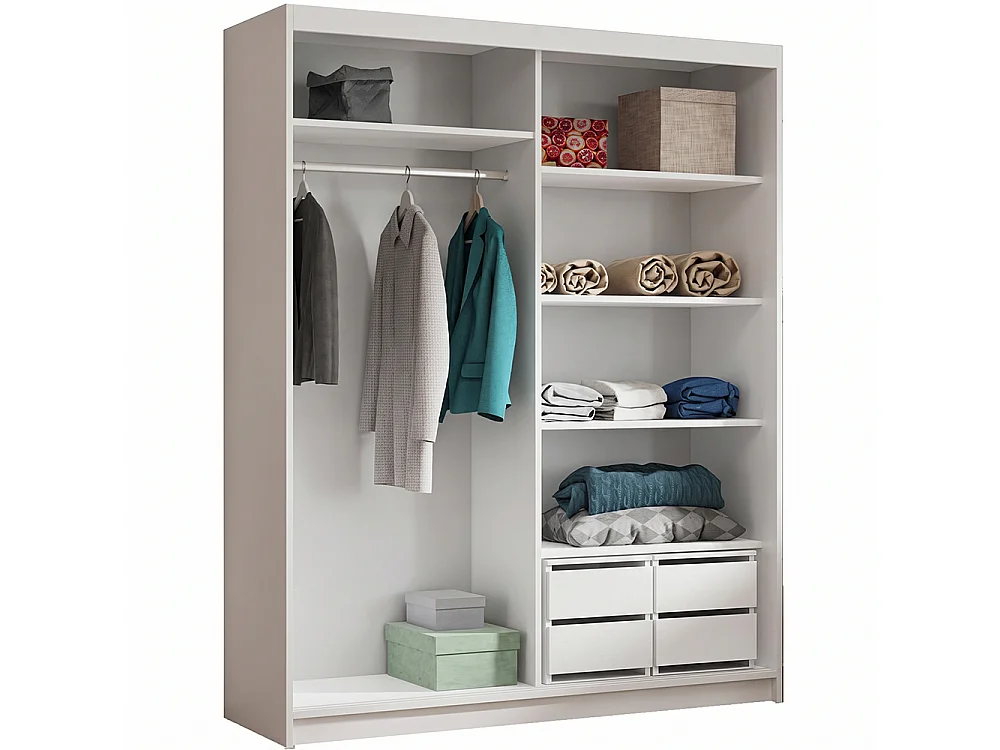 ARMOIRE DONATELLO 180 cm Cachemire/Artisan Avec Miroir, Portes Coulissantes Et 2 Modules 2 Tiroirs