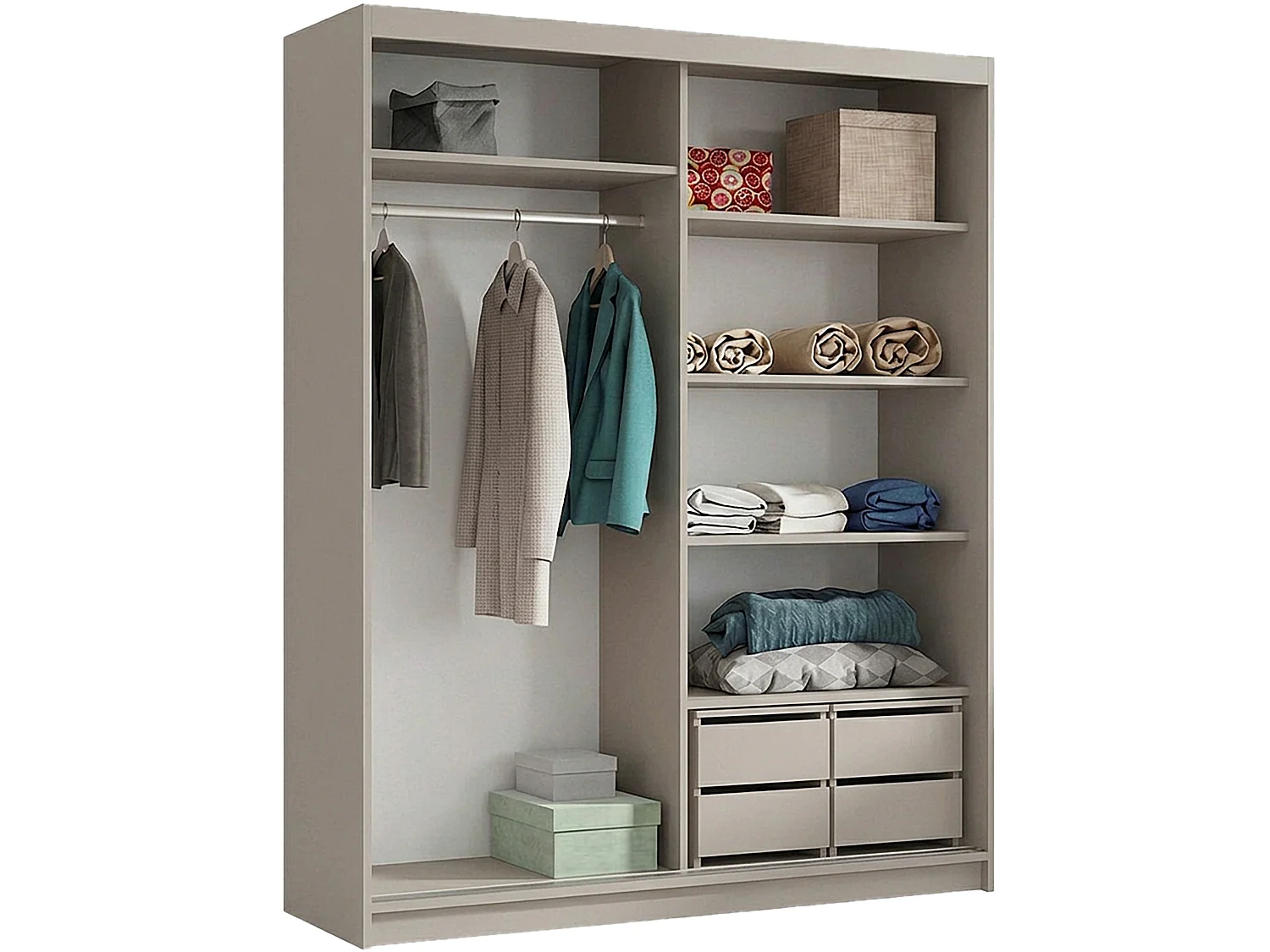 ARMOIRE DONATELLO 180 cm Cachemire/Artisan Avec Miroir, Portes Coulissantes Et 2 Modules à 2 Tiroirs