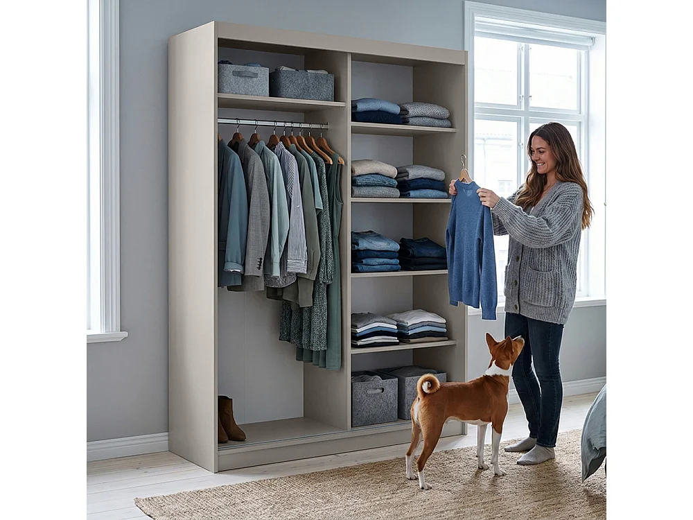 ARMOIRE DONATELLO 160 cm Cachemire/Artisan - ARMOIRE Avec Miroir Et Portes Coulissantes