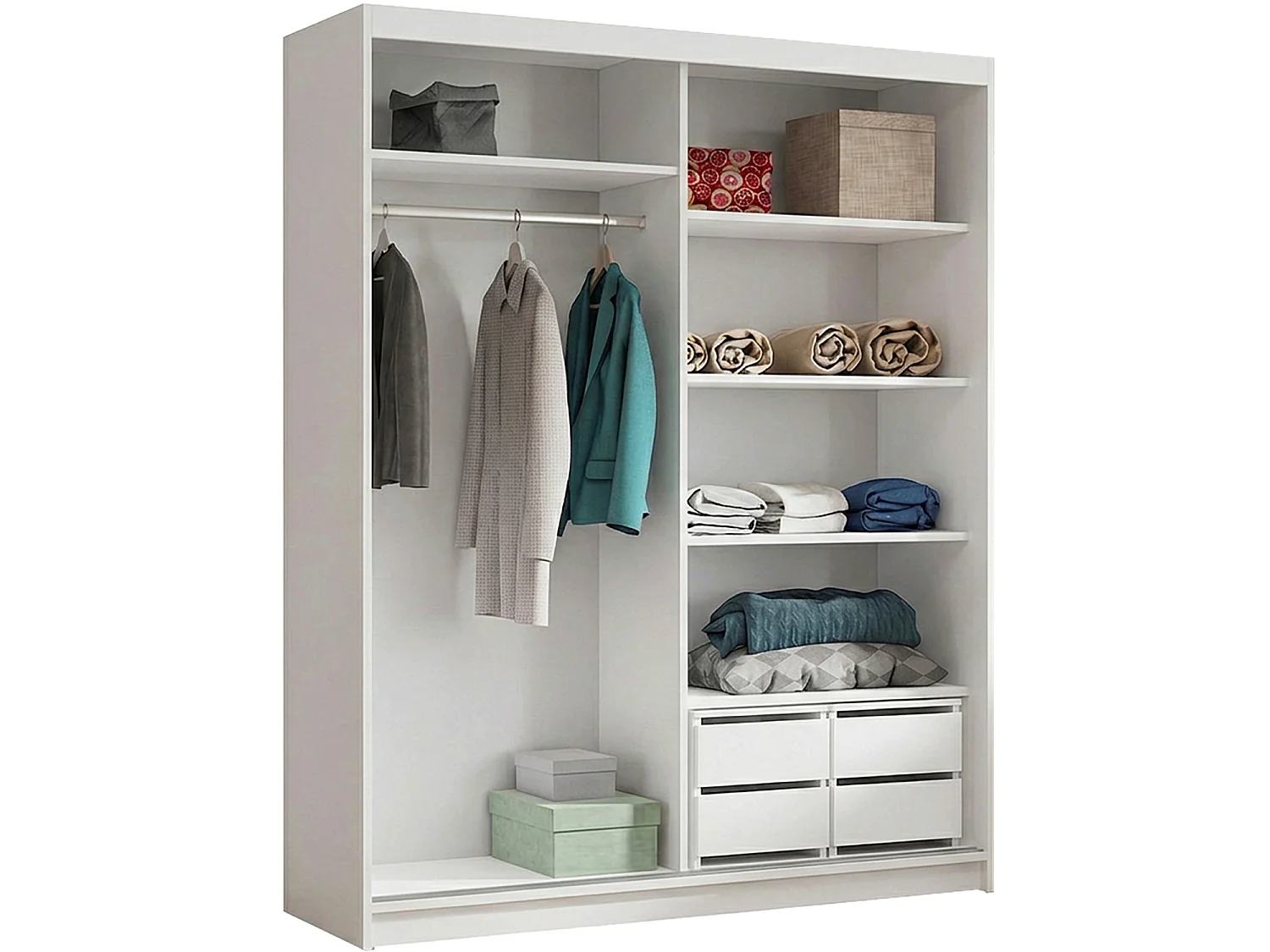 ARMOIRE DONATELLO 180 cm Blanc/Artisan Avec Miroir, Portes Coulissantes Et 2 Modules à 2 Tiroirs