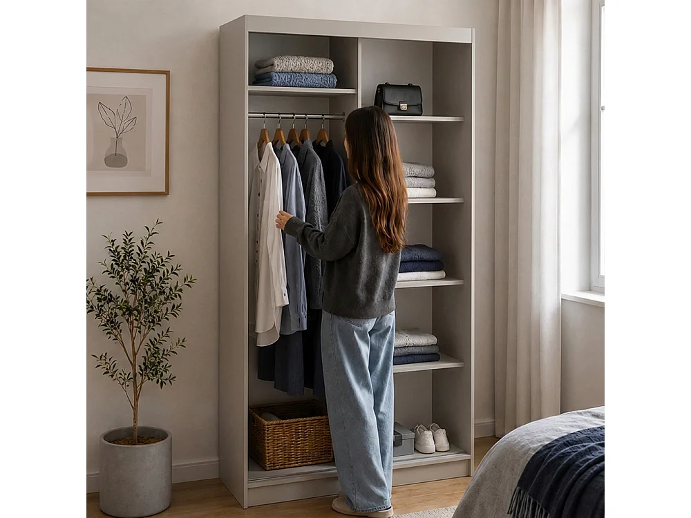 ARMOIRE DONATELLO 100 cm Cachemire/Artisan - ARMOIRE Avec Miroir Et Portes Coulissantes