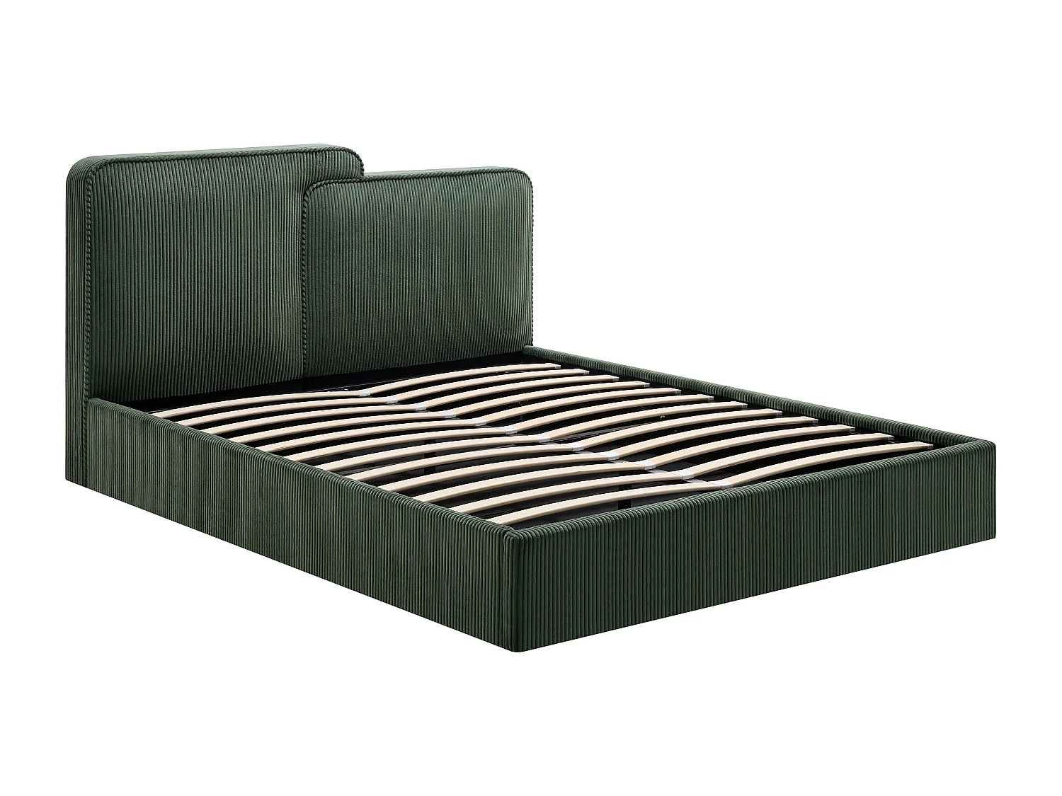 Lit coffre 140 x 190 cm - Velours côtelé - Vert sapin + Matelas - NAYOLA