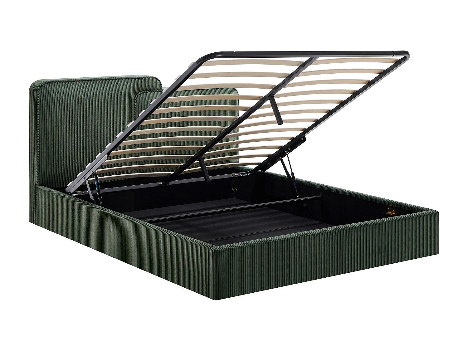 Lit coffre 180 x 200 cm - Velours côtelé - Vert sapin + Matelas - NAYOLA