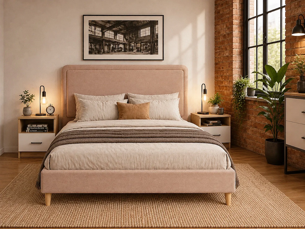Cama de Casal Shine (Bege Rosé)(200×160 cm)