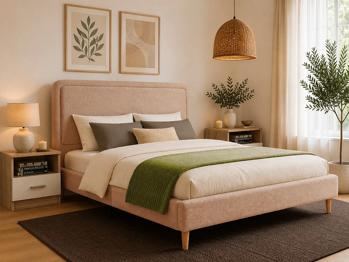 Cama de Casal Shine (Bege Rosé)(200×160 cm)
