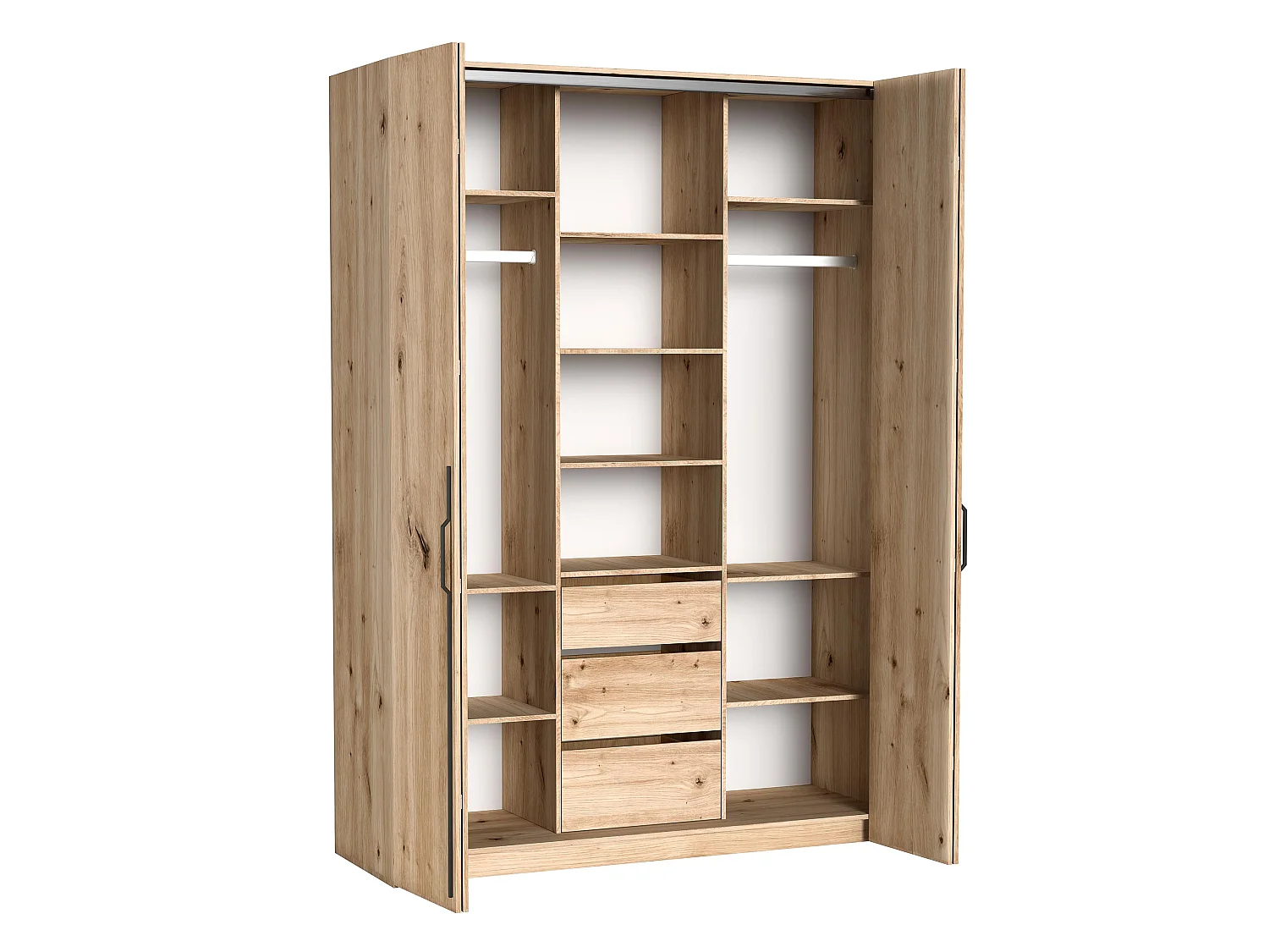 AX LIVING Omodeo kledingkast 170 cm breed – Artisan eiken met stijlvolle handgrepen