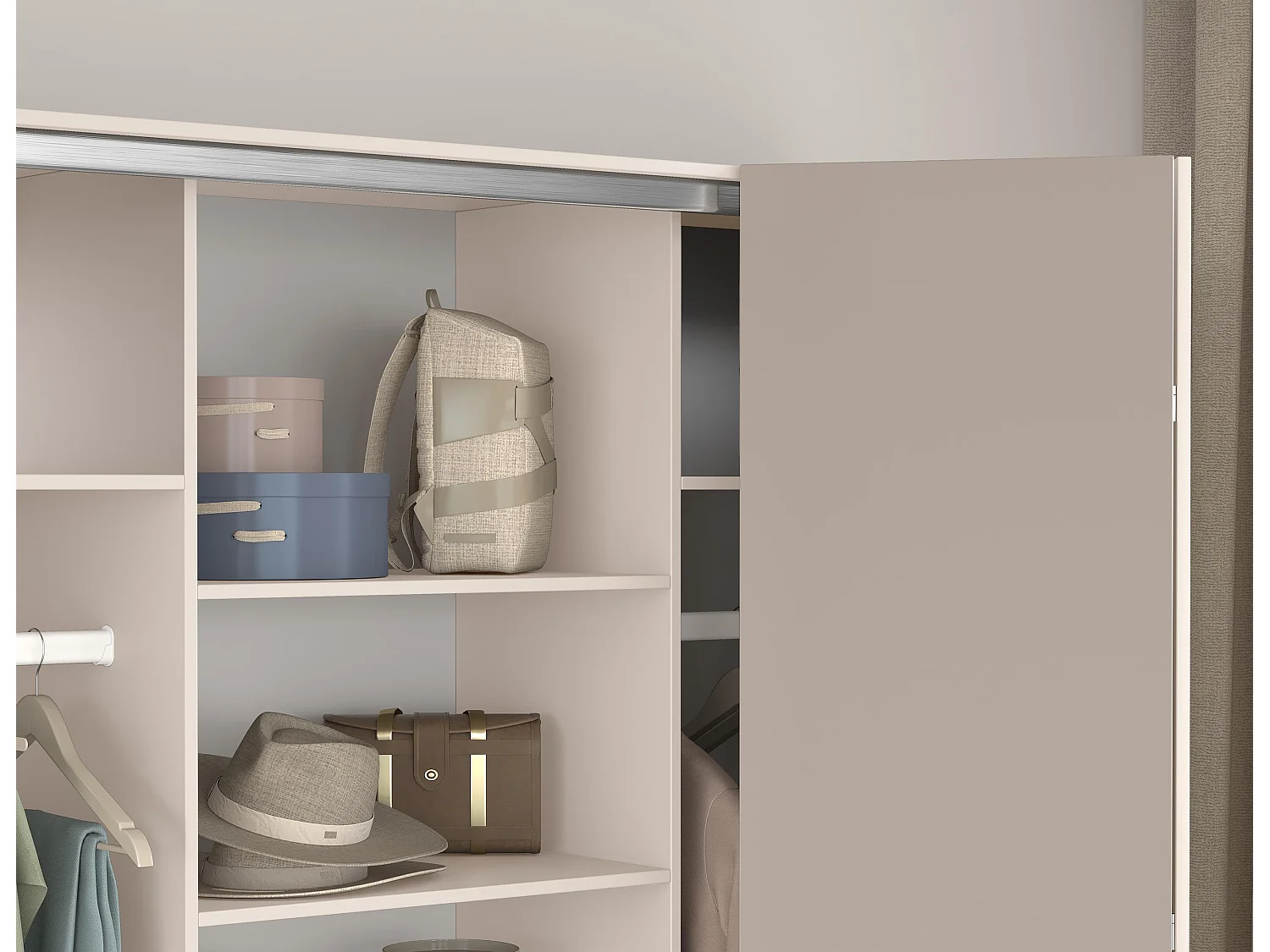 AX LIVING Omodeo kledingkast 200 cm breed – kasjmierdecor met WingLine-deuren