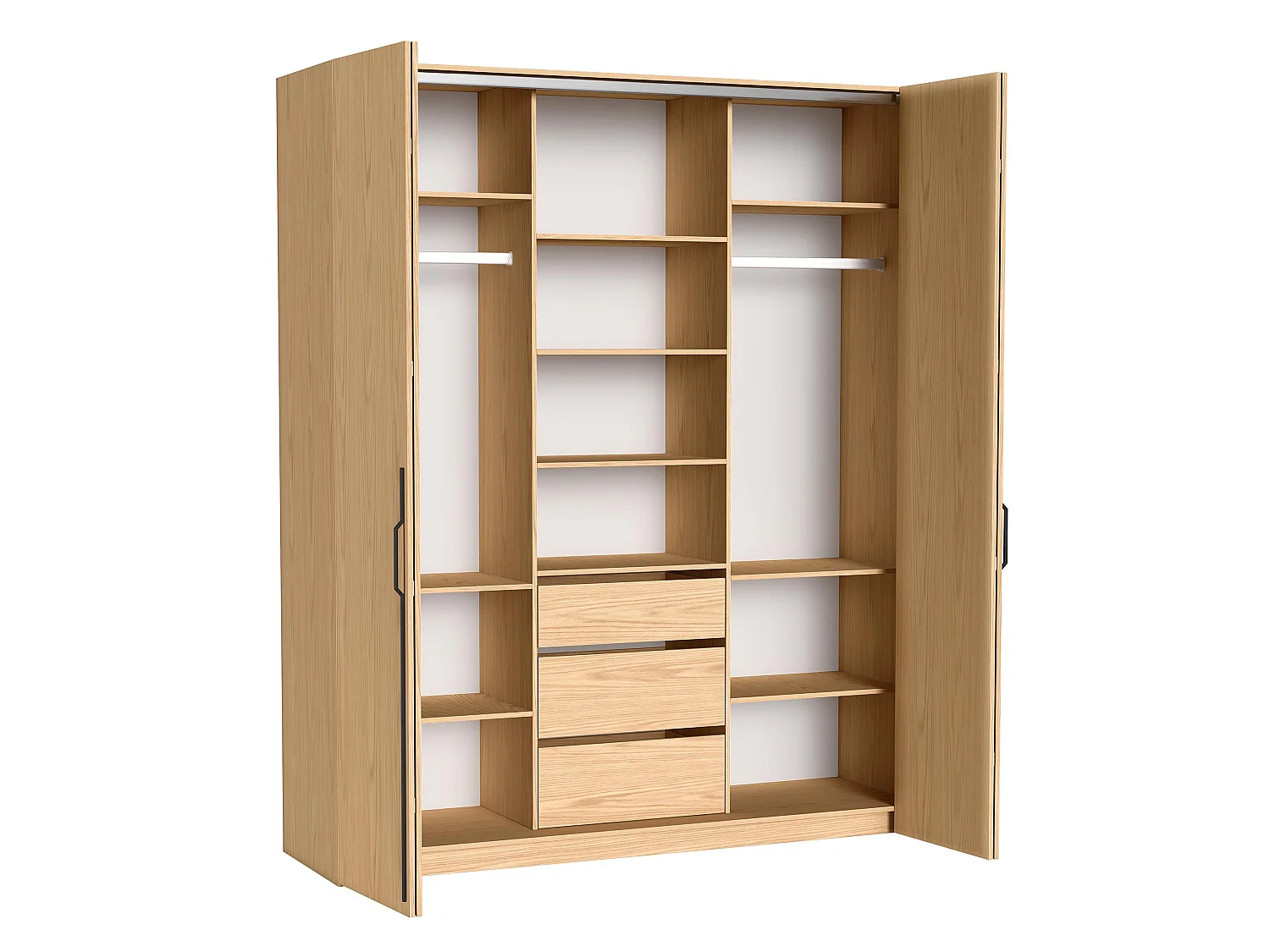 AX LIVING Omodeo kledingkast 200 cm breed – Bookmatch eikendecor met handgrepen
