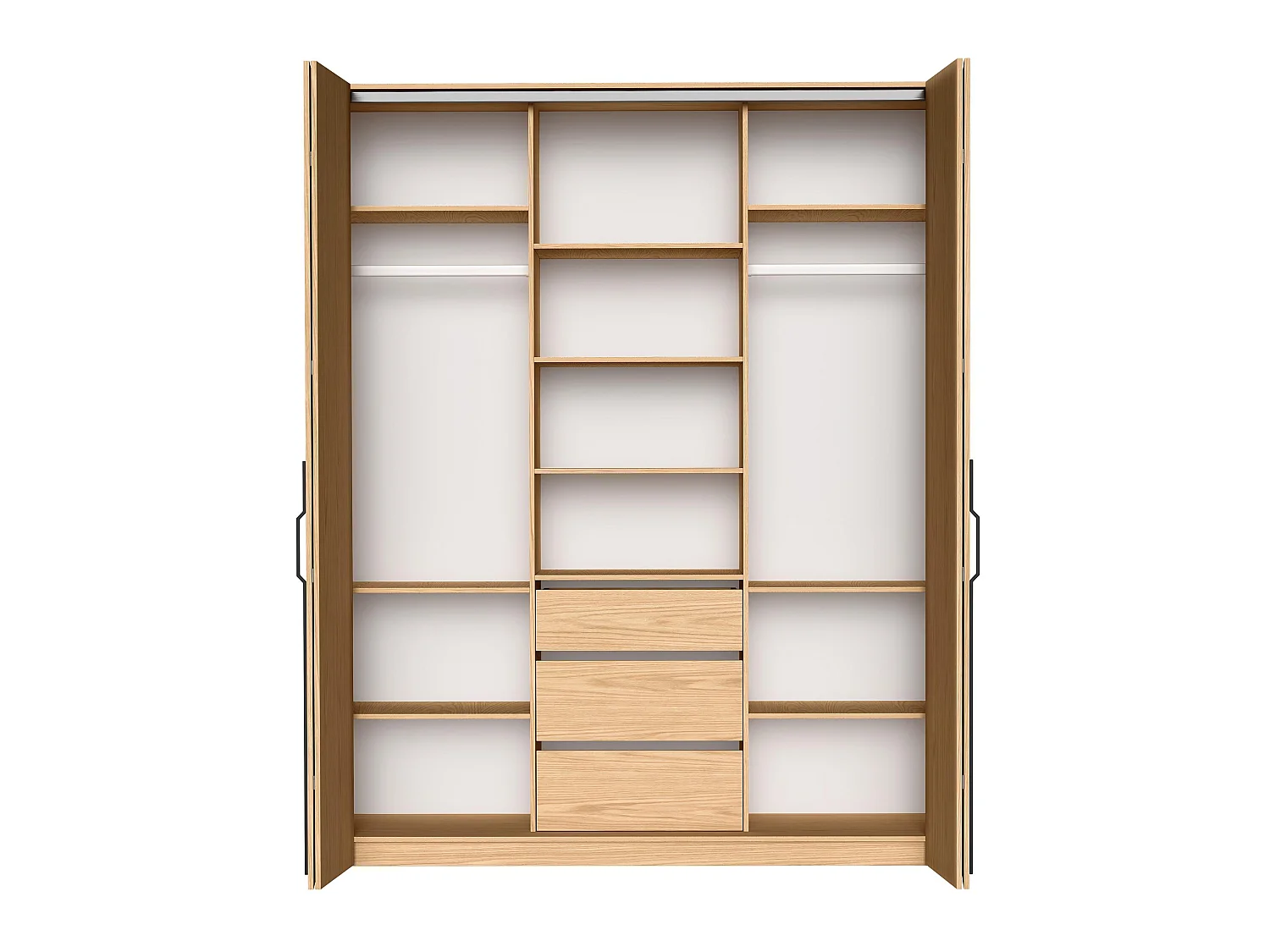 AX LIVING Omodeo kledingkast 200 cm breed – Bookmatch eikendecor met handgrepen